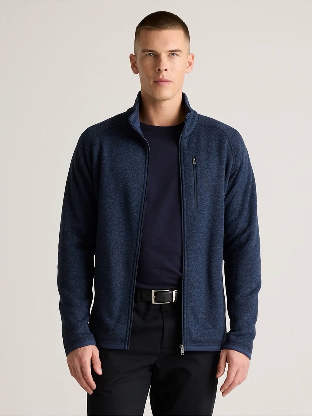 Quince / Sweater-Knit Fleece Full-Zip Jacket/ Blue/ Large